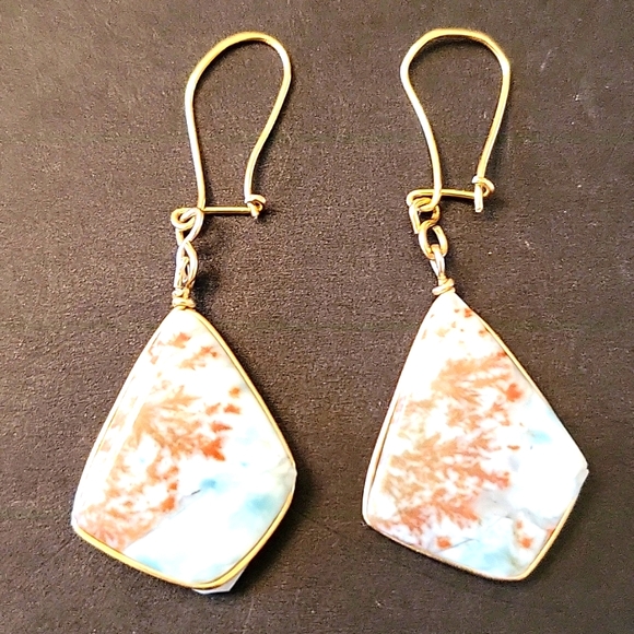 Natural Semi-Precious Stones Drop Earrings Coastal Blue & Brown - Picture 9 of 11